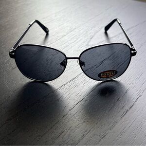NWT Fossil 57mm Black Aviator Sunglasses